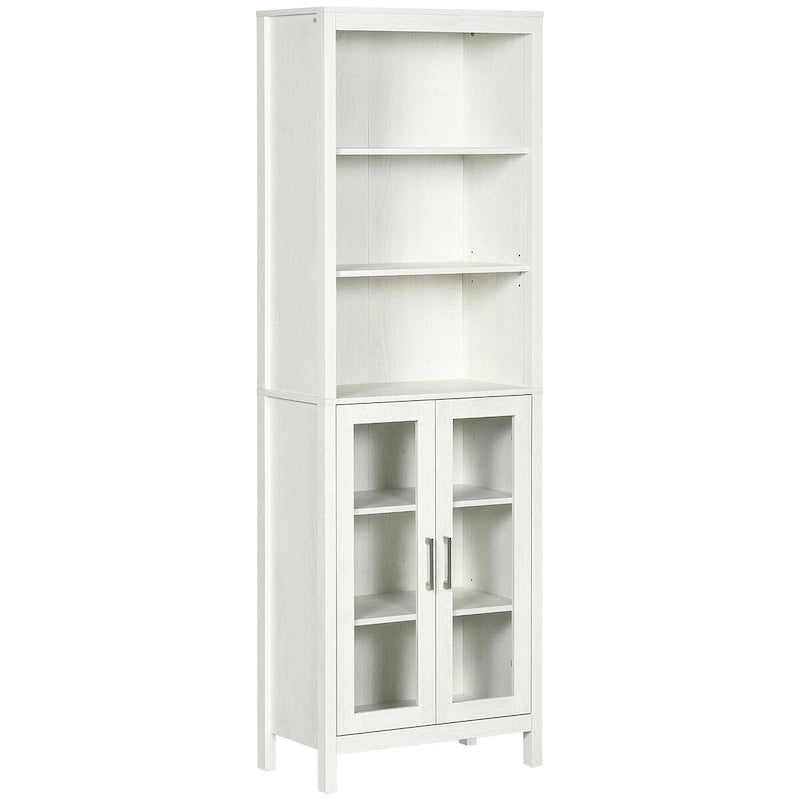Tall Bathroom Cabinet, Linen Tower with Adjustable Shelves, 3 Tier Shelf & 2 Glass Door