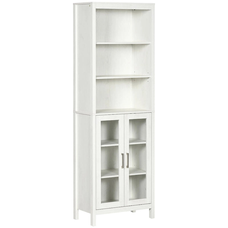 Tall Bathroom Cabinet, Linen Tower with Adjustable Shelves, 3 Tier Shelf & 2 Glass Door
