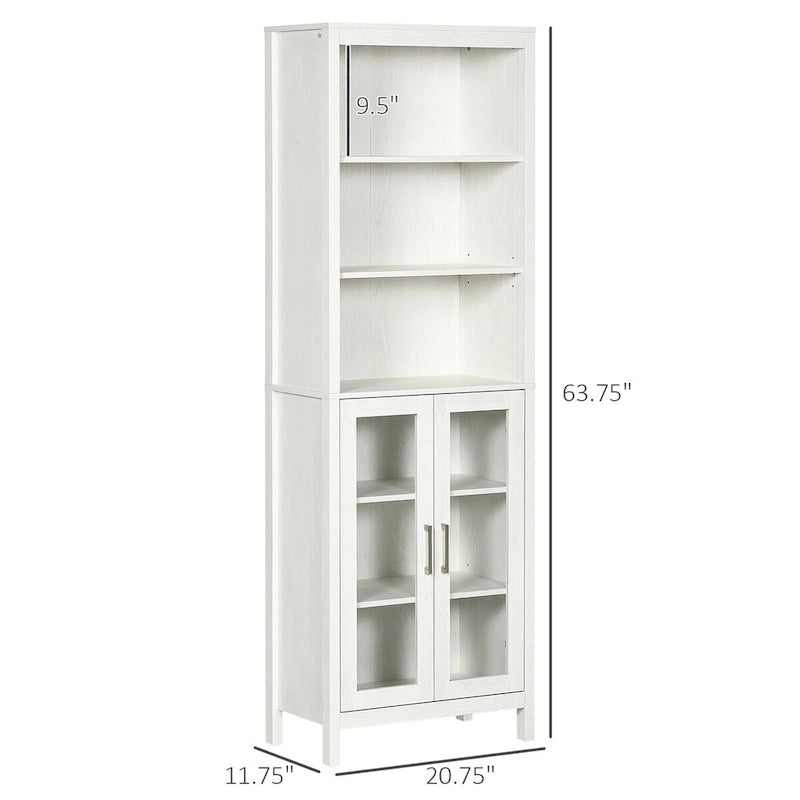 Tall Bathroom Cabinet, Linen Tower with Adjustable Shelves, 3 Tier Shelf & 2 Glass Door