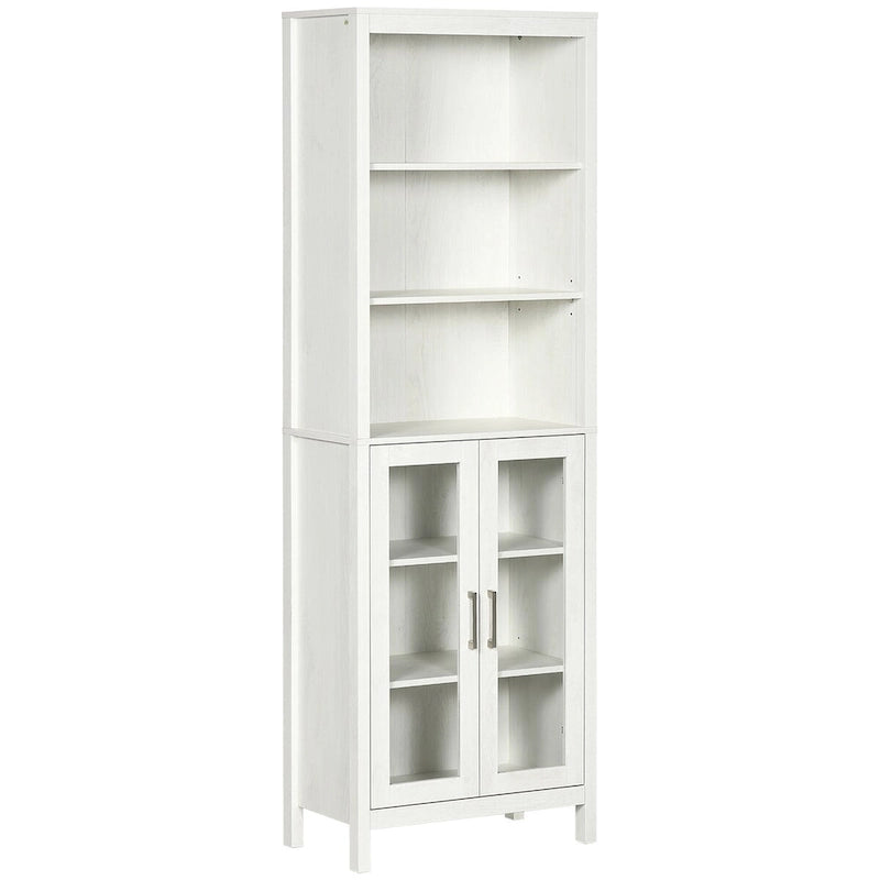 Tall Bathroom Cabinet, Linen Tower with Adjustable Shelves, 3 Tier Shelf & 2 Glass Door
