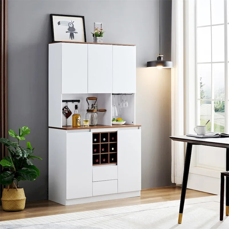 Wood Kitchen Buffet Cabinet with Storage and Wine Cabinet
