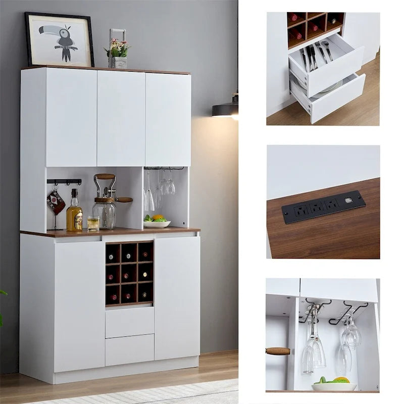 Wood Kitchen Buffet Cabinet with Storage and Wine Cabinet