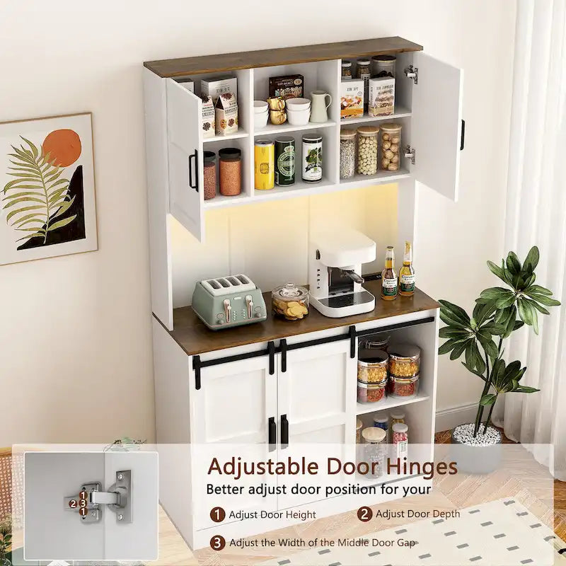 Farmhouse Bar Cabinet with Sliding Barn Door, Large Kitchen Buffet Rustic Coffee Bar Sideboard Table,White